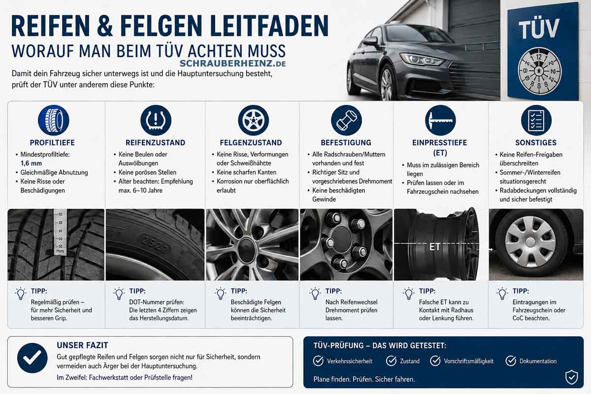 Reifen- und Felgen-Leitfaden, worauf man beim TÜV achten muss.